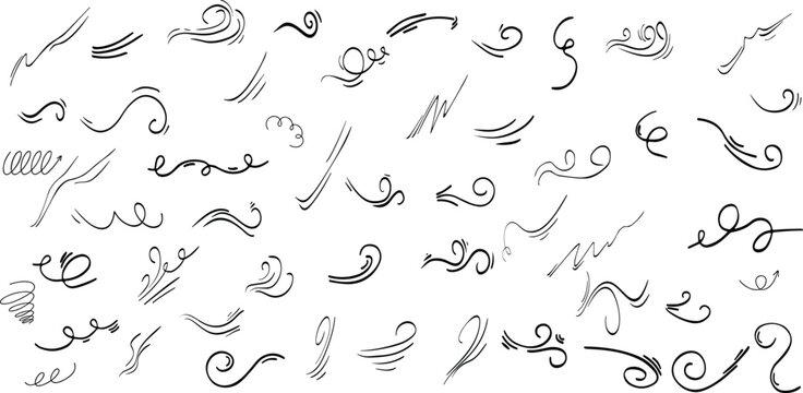 Expression and movement elements. Hand drawn emotion line, effects. Abstract hitting, jumping animation.