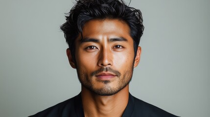 Obraz premium Portrait of a handsome man with dark hair and eyes in a dark suit