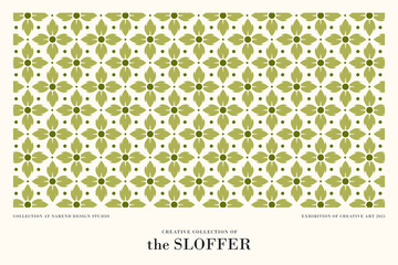 Seamless Floral Geometric Pattern Olive Green Abstract Flower Design