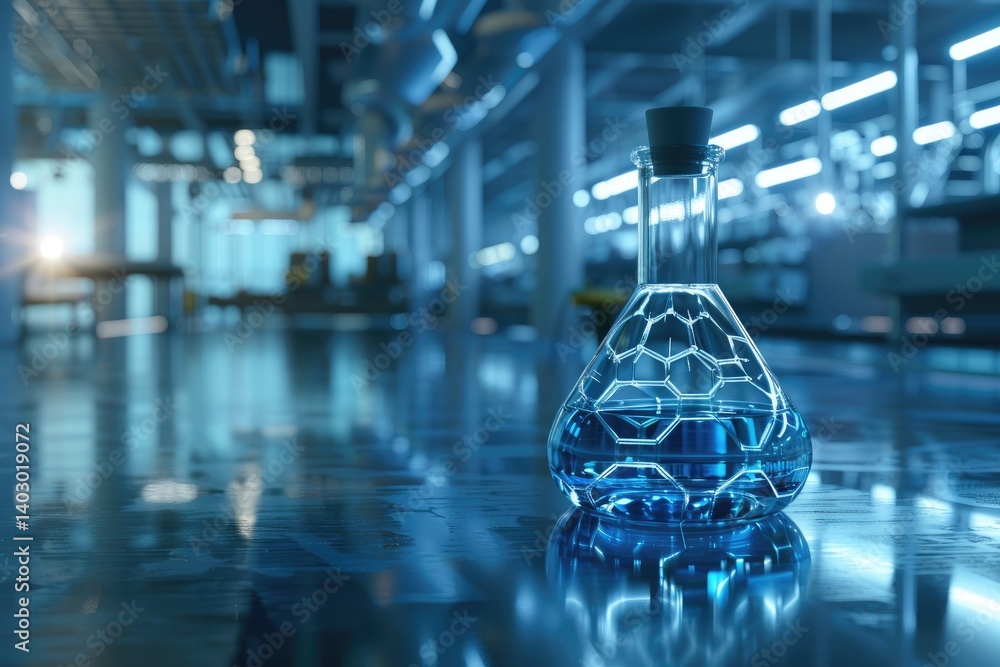 Aufkleber a glass flask in a laboratory setting with science concepts