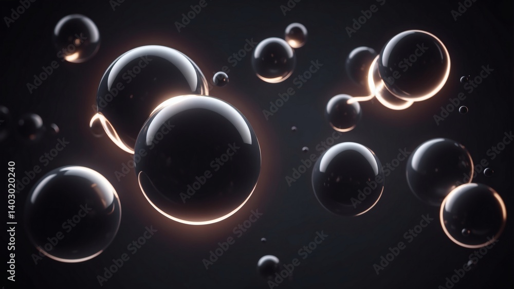 Poster abstract 3d spheres with soft light and black background
