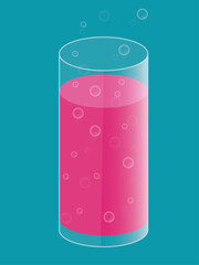 Verre de boisson pétillante rose – illustration modifiable style flat design mid-century