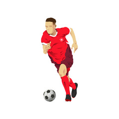 dribble the ball by the futsal, football or soccer player vector.
wear red shirt.