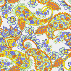 Fototapeta premium Seamless pattern with paisley ornament. Ornate floral decor for fabric. Vector illustration