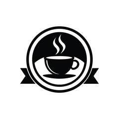 coffee shop logo with cup and steam icon 