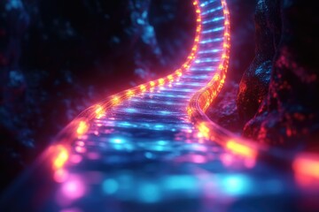 Obraz premium A glowing pathway leading through a dark futuristic environment