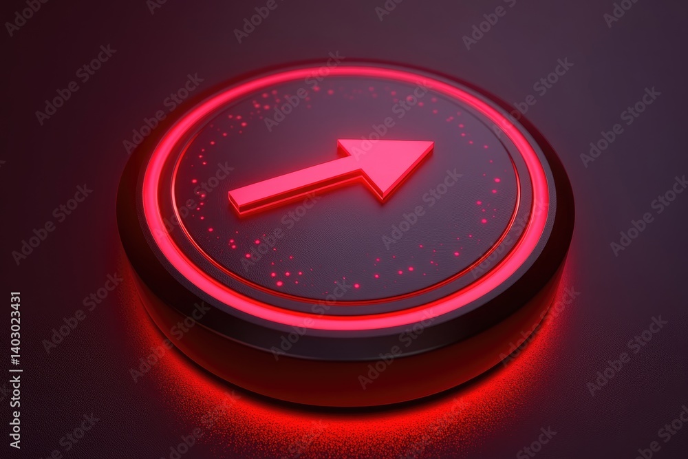 Poster a glowing red arrow button with an illuminating circle around it