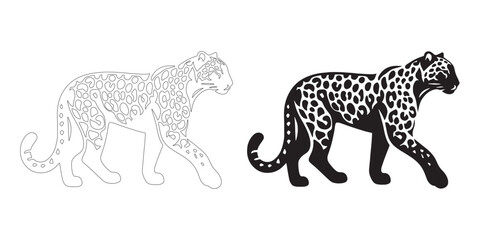Creative leopard silhouette in flat vector line style – elegant animal design for stock visuals – leopard vector – leopard illustration – leopard icon – leopard lineart

