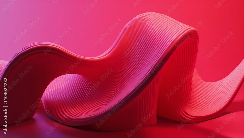 Poster An abstract artistic design featuring a flowing ribbon in vibrant red hues, creating a sense of dynamic movement and visual appeal
