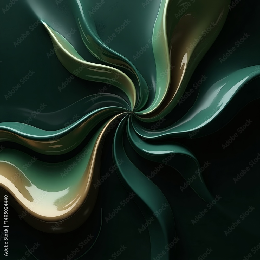 Poster An abstract swirl design with flowing lines and metallic sheen, offering a sense of elegance and dynamism. The image features a captivating swirl in shades of teal and gold.