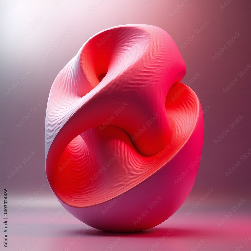 Poster a mesmerizing 3d artwork of intertwined smooth forms in shades of pink and red