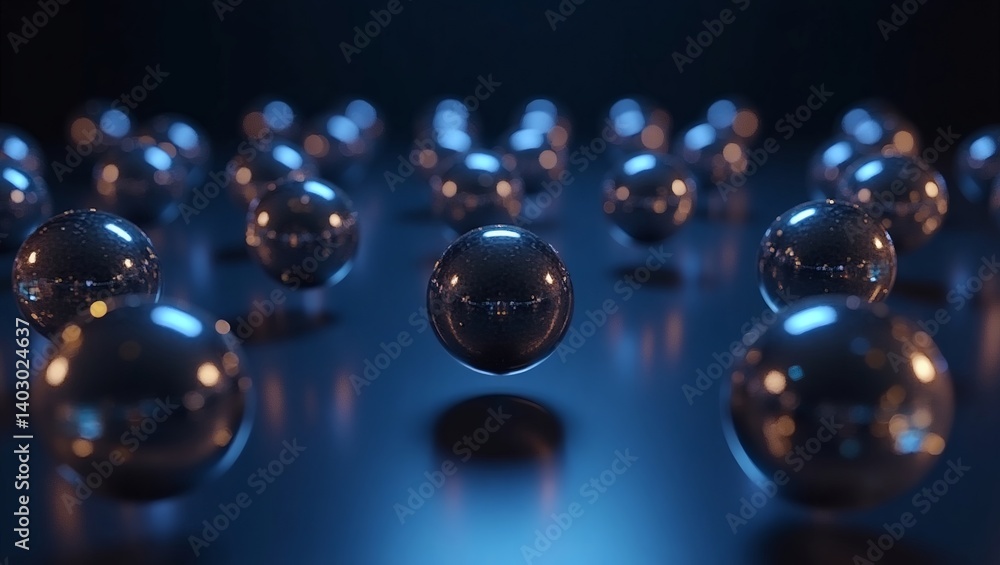 Poster floating spheres, a futuristic and mesmerizing display of abstract shapes