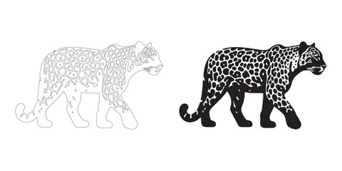 Powerful leopard silhouette in sleek vector style – leopard vector – leopard illustration – minimalist leopard outline – leopard icon – leopard line art

