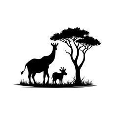 Illustration of forest animal under acacia tree