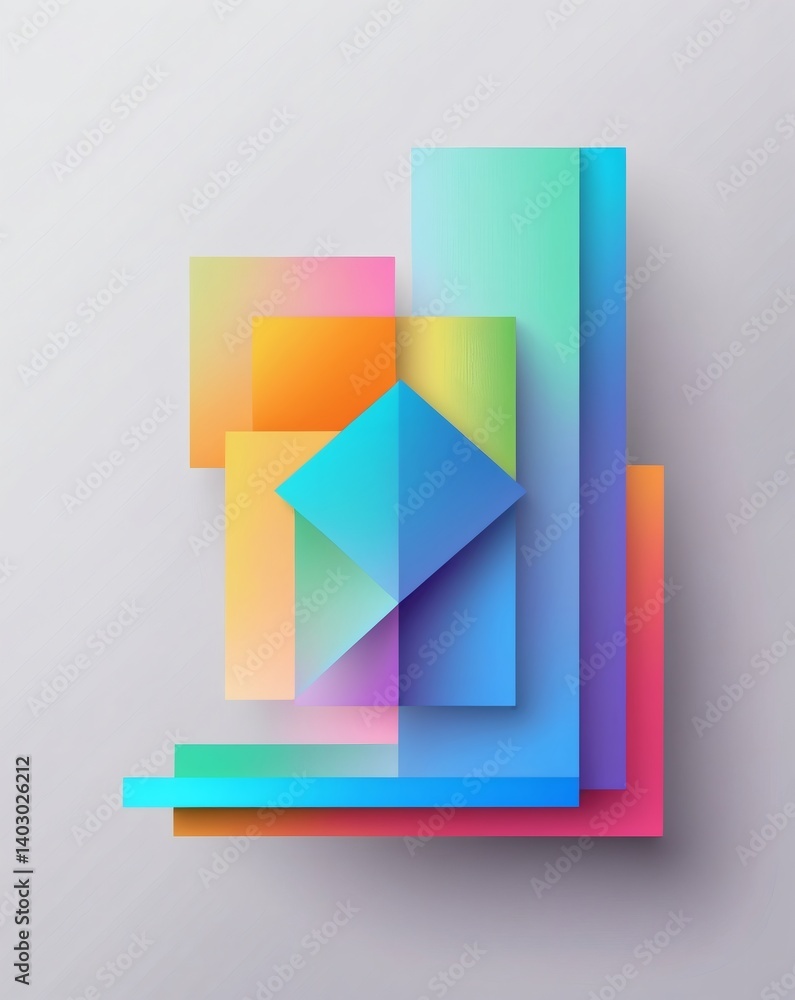 Poster abstract geometric design of colorful layered shapes with gradients, a minimalist modern aesthetic