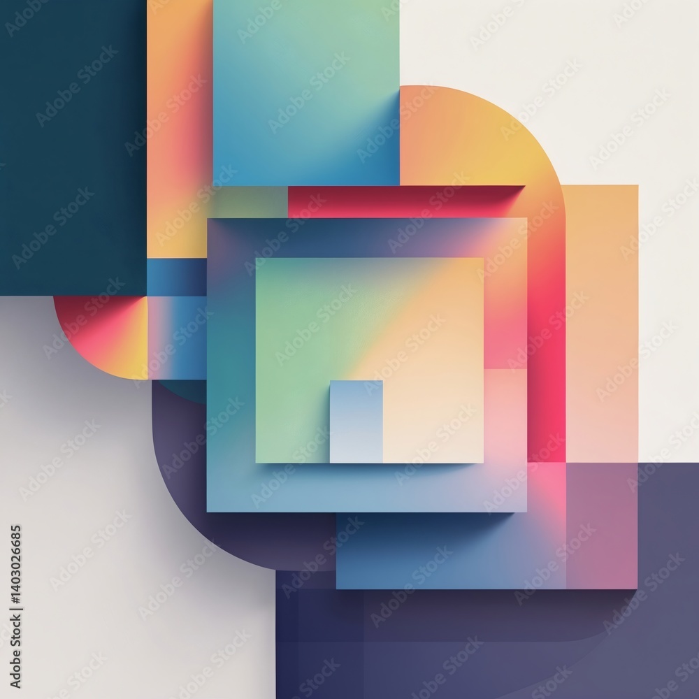 Poster abstract geometric composition in vibrant colors, offering a visually engaging design. the interplay