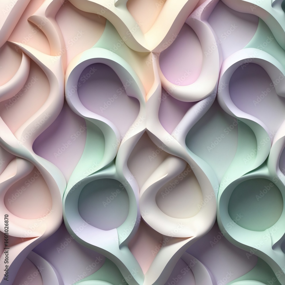Aufkleber Pastel-colored abstract 3D shapes forming a mesmerizing pattern. The design features soft, curving forms in a harmonious arrangement.