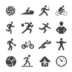 Sports Icons Set: Volleyball, Running, Cycling, and More