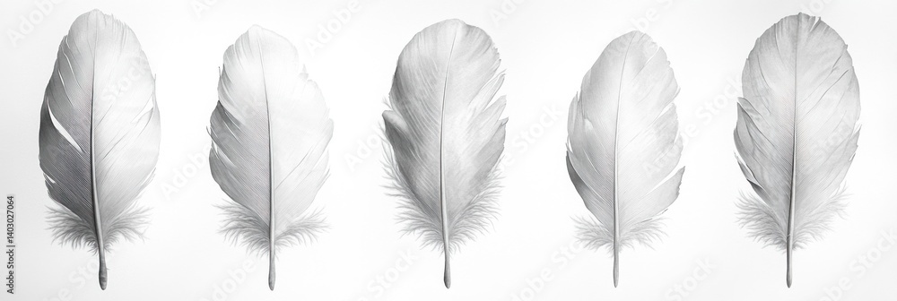 Poster a sequence of various feather types on a neutral background highlights their delicate textures and i