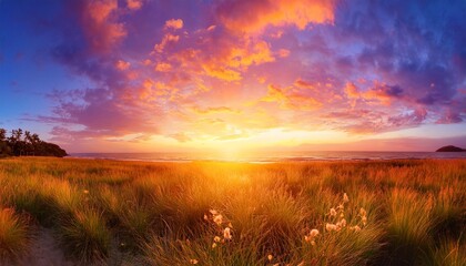Sunset Sky BackgroundSunrise cloud OrangeYellowPink sky in morning Autumnsunny SummerNature landscape field in eveningHolizon Nature landscape Sunlight tropical sea beach
