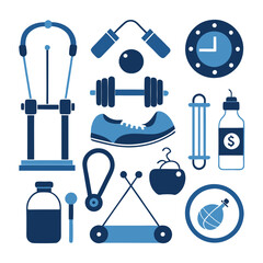 Blue Toned Fitness and Workout Equipment Illustration Design