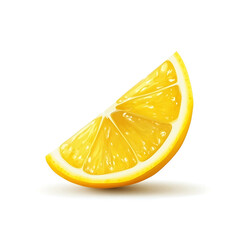A tender and juicy slice of lemon with a vibrant yellow color and refreshing zest, isolated white background, hyperrealism art style