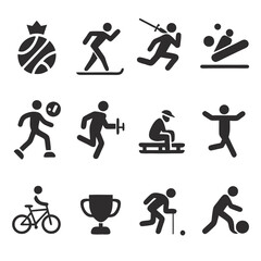 Sports activities icons set vector black silhouette