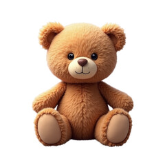 Obraz premium Cute Fluffy Teddy Bear, Brown Fur, Sitting Pose, Transparent Background.