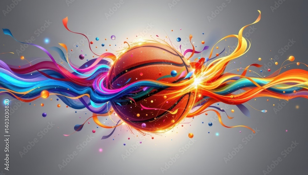 Poster abstract energy design an abstract representation of a basketball with swirling colors and shapes re