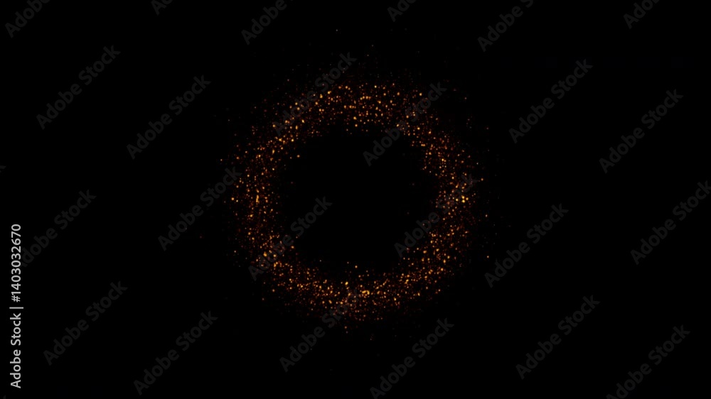 Poster abstract loop center flickering gold stars particles ring motion on black abstract background for sc