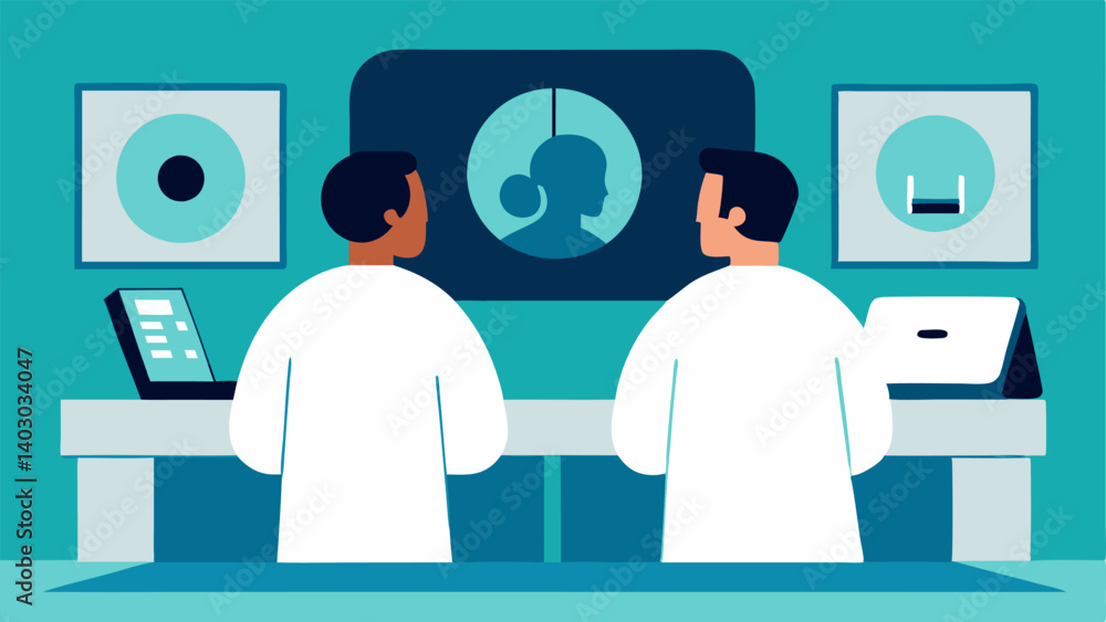 Poster radiologists at work a depiction of two radiologists working together in a bright modern imaging roo