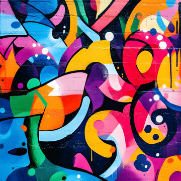 Vibrant abstract graffiti wall background, colorful street art paint texture, urban mural design for posters and branding PNG
