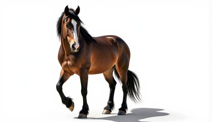 Obraz premium Strong horse trotting gracefully against a white background 