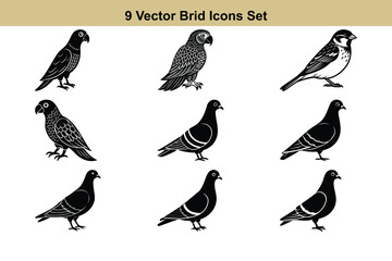 Cute bird vector set, spring animal silhouettes