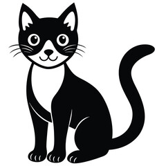 Cute black and white cat vector silhouette, a cartoon feline illustration