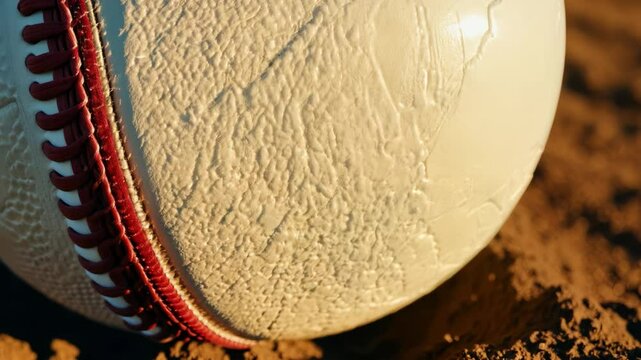 White baseball sits on brown dirt field