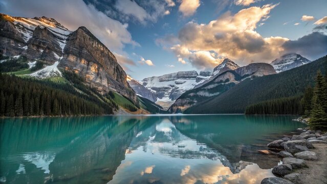 Lake Louise mountain lake panorama in Alberta, Canada