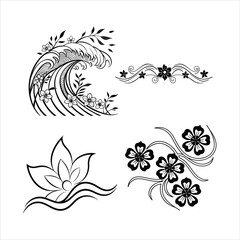 Abstract Flower Wave Line Art Set Black & White Design Collection