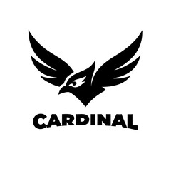 Obraz premium Bold logo featuring a flying cardinal, perfect for a company or team identity. A stylized logo showcasing a red cardinal in flight against a backdrop of black typography spelling out 