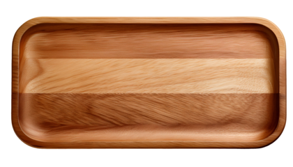 wooden tray with rounded corners and natural wood texture on isolated background
