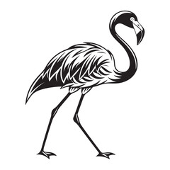 a black and white silhouette of a flamingo
