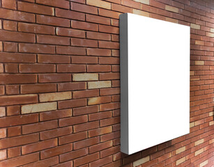 Blank white billboard mockup lightened on brick wall side view for advertisement and marketing