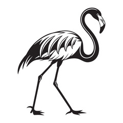 a black and white silhouette of a flamingo