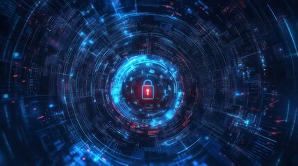 Obraz premium Cyber security system alert; digital lock glowing; data streams; network background; website banner