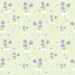 Delicate floral vector seamless pattern with flowers on green background. Perfect for gift printing, textiles, nursery design, wrapping paper, scrapbooking.