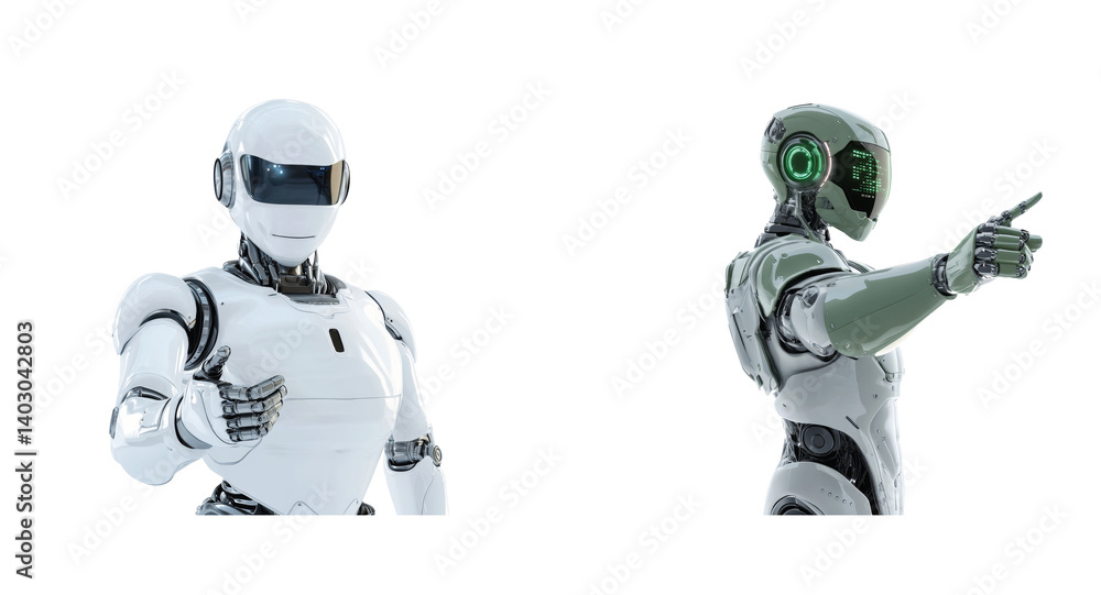 Aufkleber humanoid robots in various gestures display futuristic technology potential