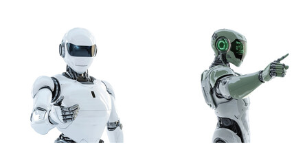 Fototapeta premium Humanoid robots in various gestures display futuristic technology potential