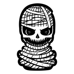 Bandaged Mummy Skull Halloween Monochrome Illustration