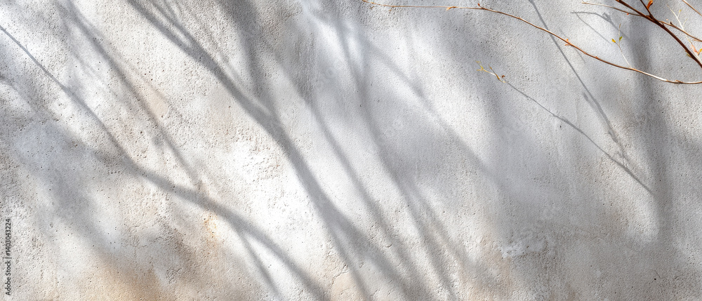 Poster serene wall texture showcases soft shadows cast by branches, creating calming atmosphere perfect for