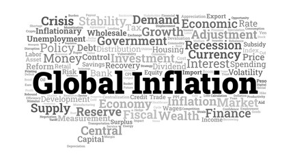 Global Inflation Word Cloud. Key Terms in Economic Growth and Market Trends